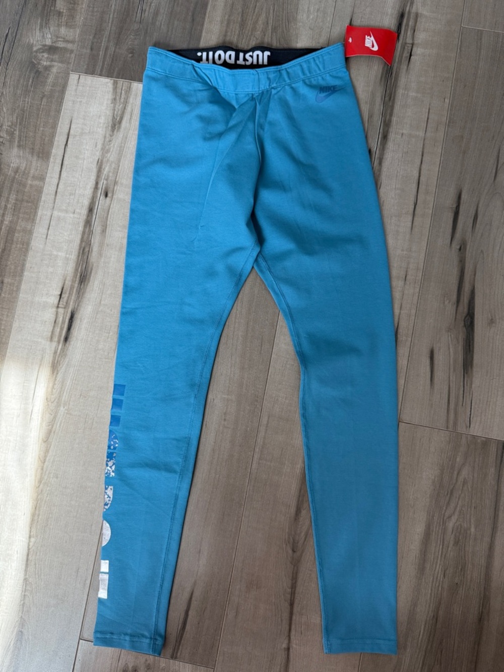 Nike Women’s Teal Blue Leggings with 'Just Do It' Waistband